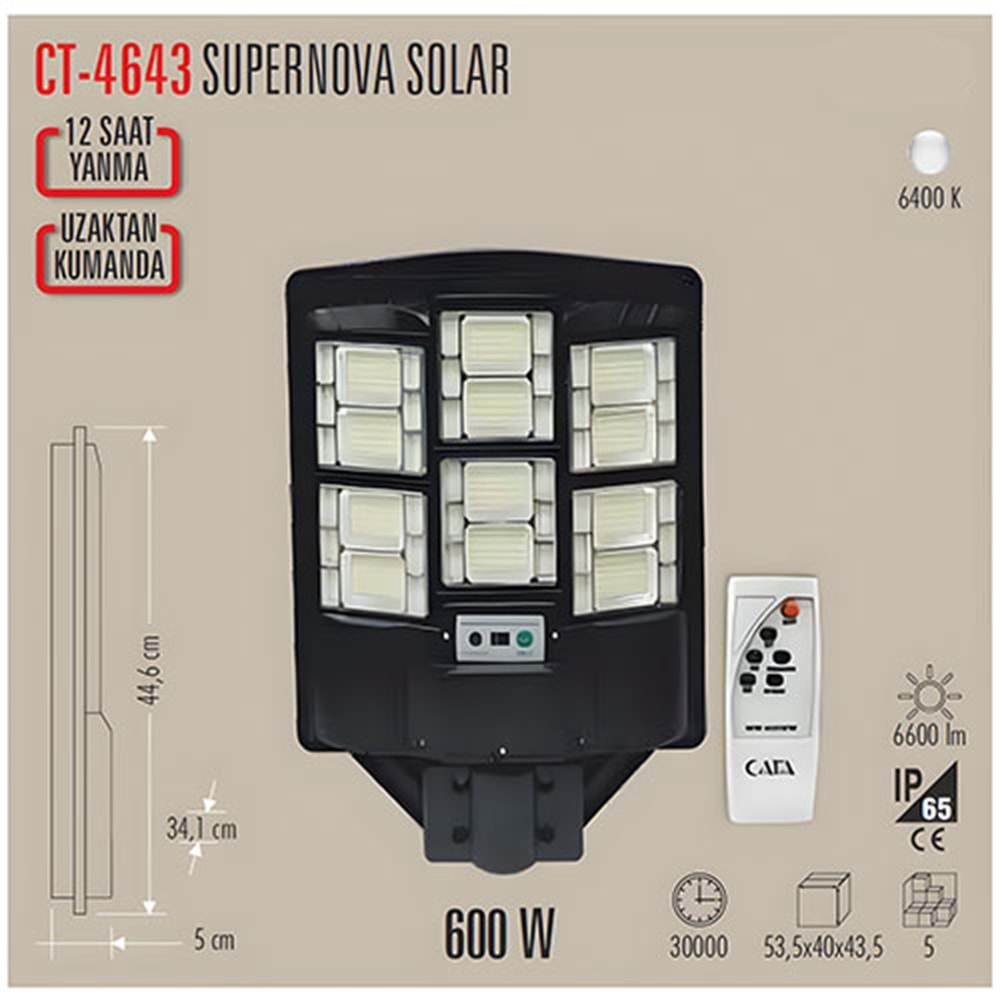 CATA CT-4643SÜPERNOVA 600W SOLAR SOKAK ARMATÜRÜ(KUMANDALI)