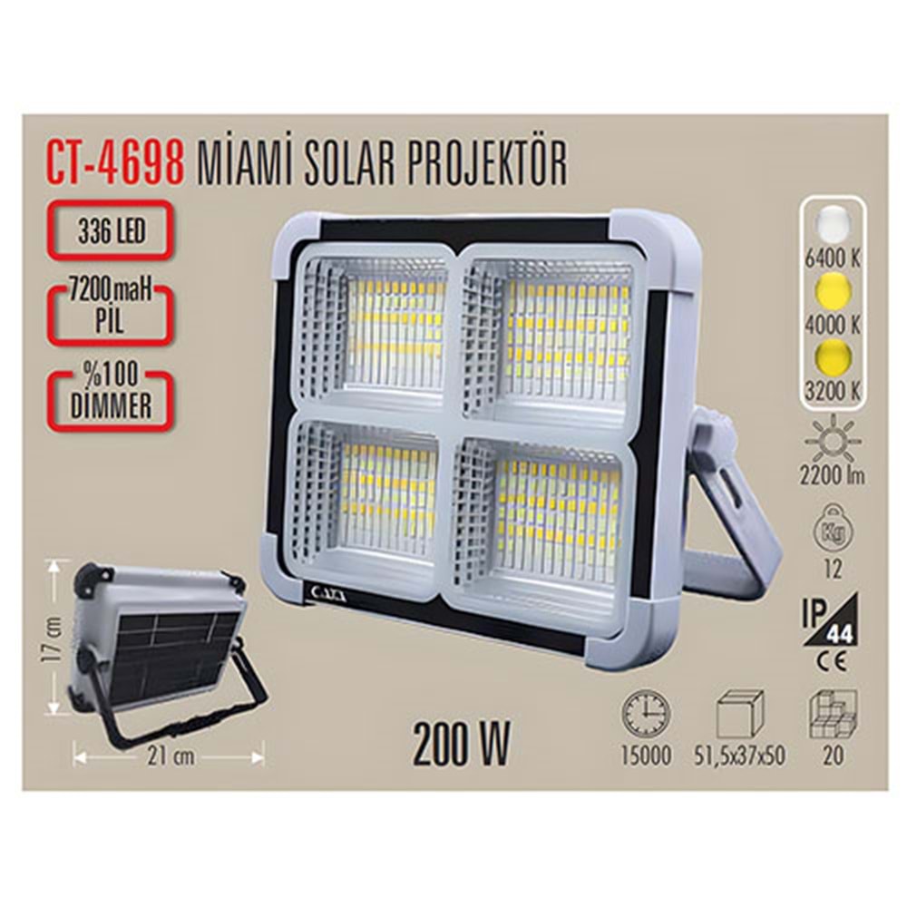 CATA CT-4698200W MİAMİ SOLAR LED PROJEKTÖR
