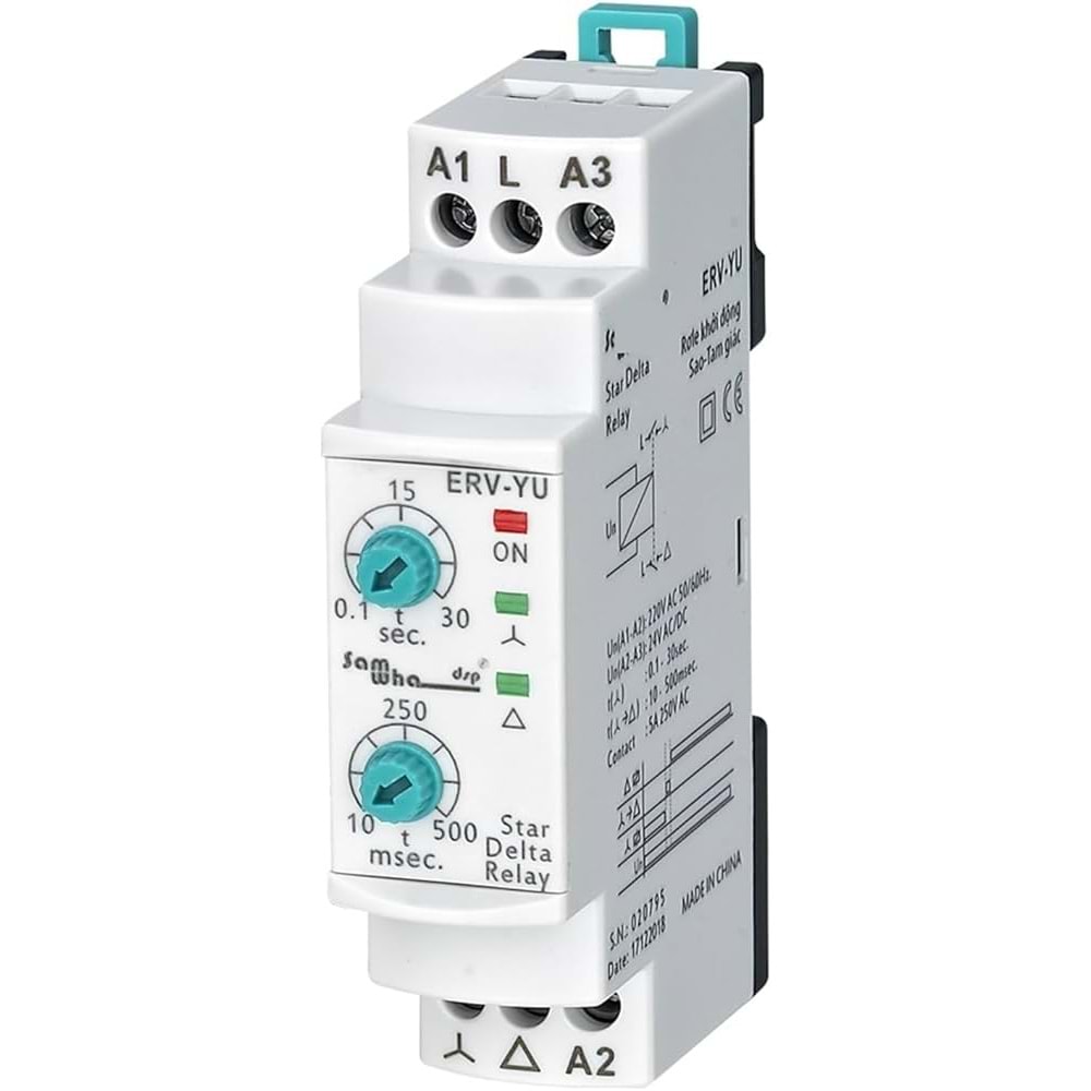 Yıldız Üçgen Rölesi, V-Otomat Tip, 220V AC (50-60 Hz.), Yıldız: 1sn. - 30 sn., Geçiş: 10 msn. - 500 msn.
