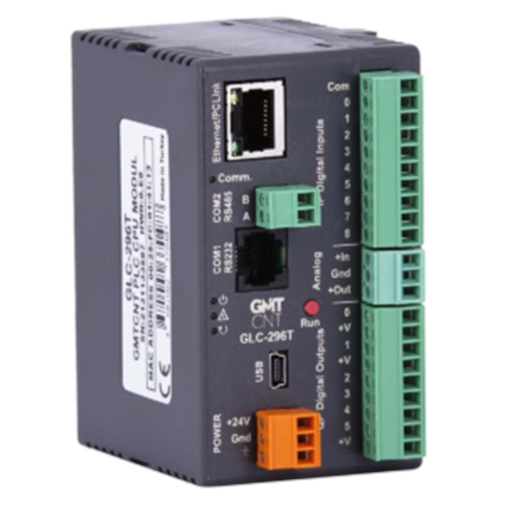 GLC-296T 9 Dijital Giriş, 6 Transistör Çıkış, 1 Analog Giriş, 1 Analog Çıkış (Çıkışlar PNP transistördür)