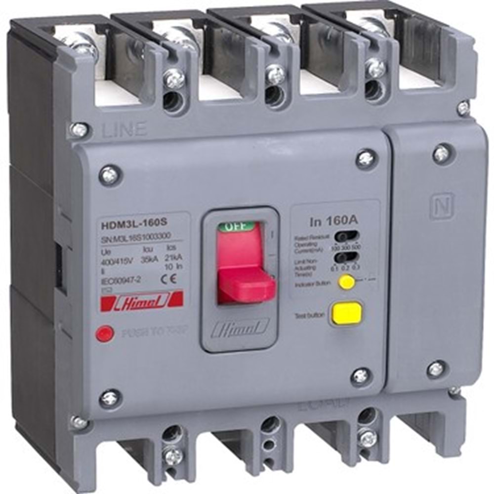 HİMEL Yangın Korumalı Kom.Şalter.4P B 100A 100/300/500mA (Açtırma Bobini Montajlı)