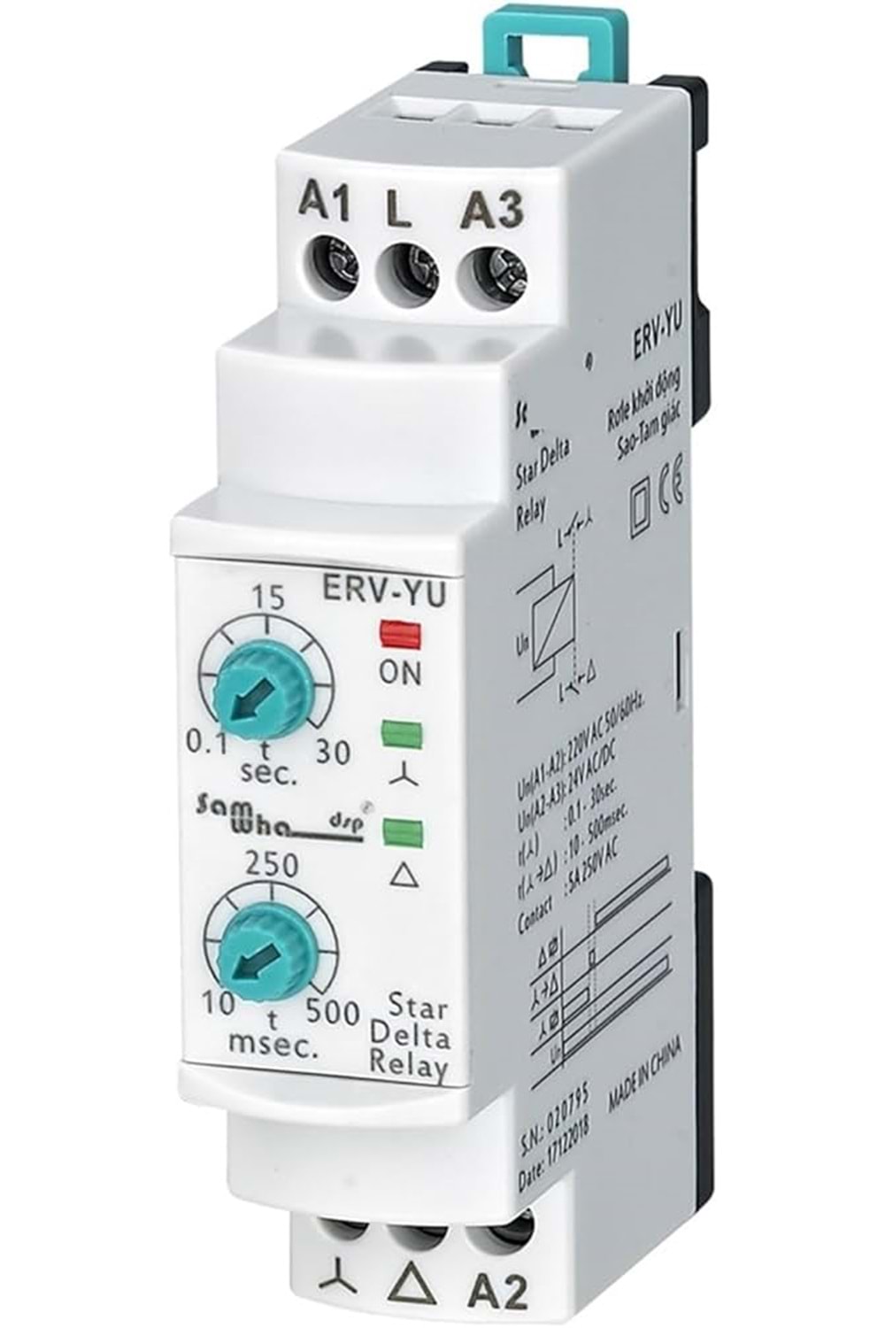 Yıldız Üçgen Rölesi, V-Otomat Tip, 220V AC (50-60 Hz.), Yıldız: 1sn. - 30 sn., Geçiş: 10 msn. - 500 msn.