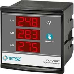 Dijital 3 Faz Voltmetre 5V - 500V AC (50/60 Hz) 96x96mm