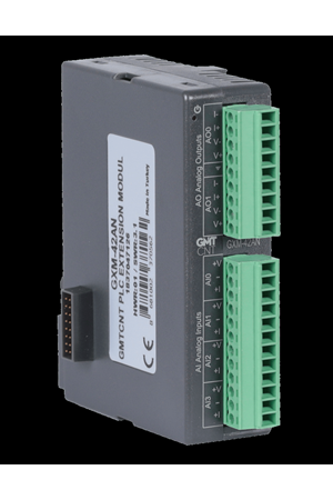 4 Kanal 0-10 VDC, 0-20 mA, 4-20 mA analog giriş (14 bit Çözünürlük) 2 Kanal 0-10 VDC, 0-20 mA, 4-20 mA analog çıkış (14 bit Çözünürlük)