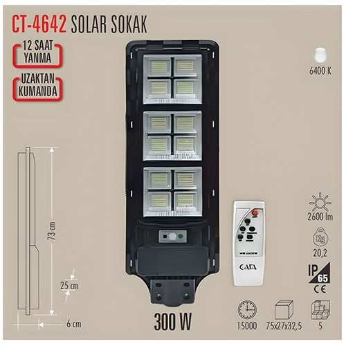 CATA CT-4642300W SOLAR SOKAK ARMATÜRÜ (KUMANDALI)