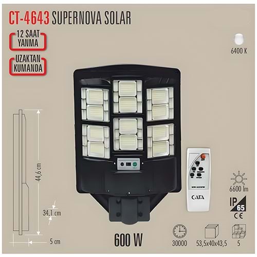 CATA CT-4643SÜPERNOVA 600W SOLAR SOKAK ARMATÜRÜ(KUMANDALI)