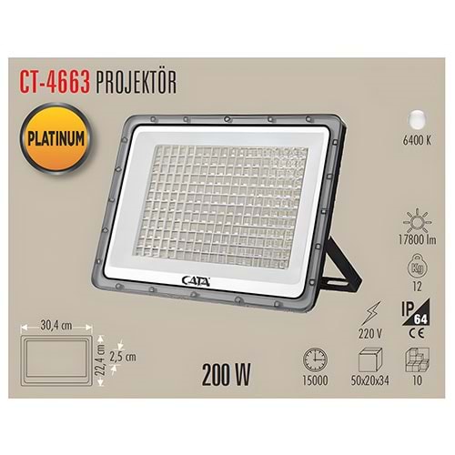 CT-4663B 200W SLİM LED PROJEKTÖR(BEYAZ)