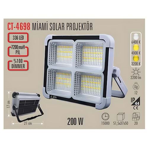 CATA CT-4698200W MİAMİ SOLAR LED PROJEKTÖR