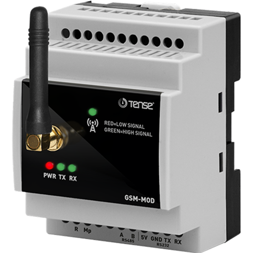 GSM Modem, Quand band GSM/GPRS/EDGE, RS-232, RS-485, TCP-IP uyumlu, izoleli, ModBus iletişim, Maksimum 19200 Bps, 2.2dBi SMA değiştirilebilir anten
