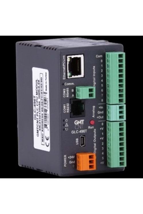 Dijital Giriş, 6 Transistör Çıkış, 1 Analog Giriş, 1 Analog Çıkış, RTC, WMI, GMT Scada(Çıkışlar PNP transistördür)