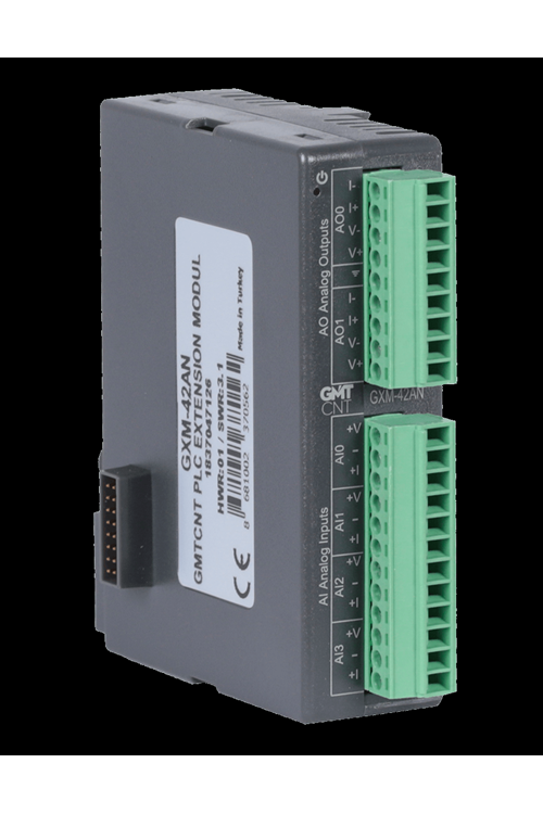 4 Kanal 0-10 VDC, 0-20 mA, 4-20 mA analog giriş (14 bit Çözünürlük) 2 Kanal 0-10 VDC, 0-20 mA, 4-20 mA analog çıkış (14 bit Çözünürlük)