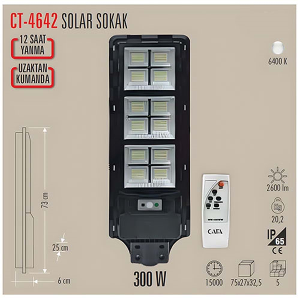 CATA CT-4642300W SOLAR SOKAK ARMATÜRÜ (KUMANDALI)