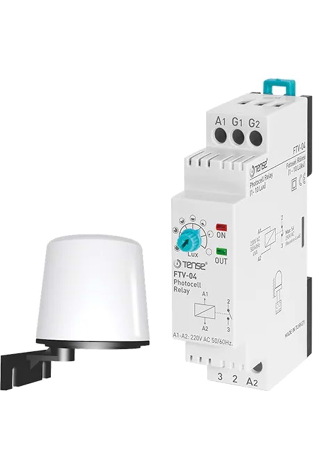 Fotosel Rölesi, 1 - 10 Lux ayarlı, 5A / 250V AC röle çıkışlı, DIN Kutu